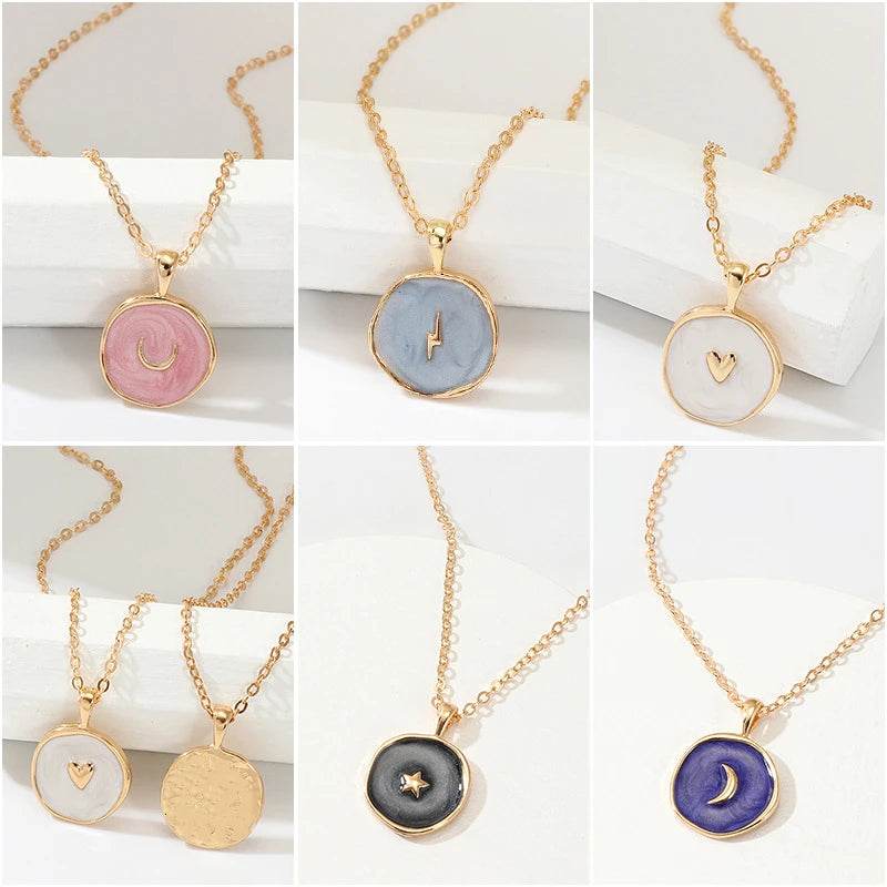 Colorful Moon Star Lightning Pendant Necklaces For Women Girls Enamel Fashion Party Daily Jewelry Trendy Clavicle Chain Necklace-Dollar Bargains Online Shopping Australia