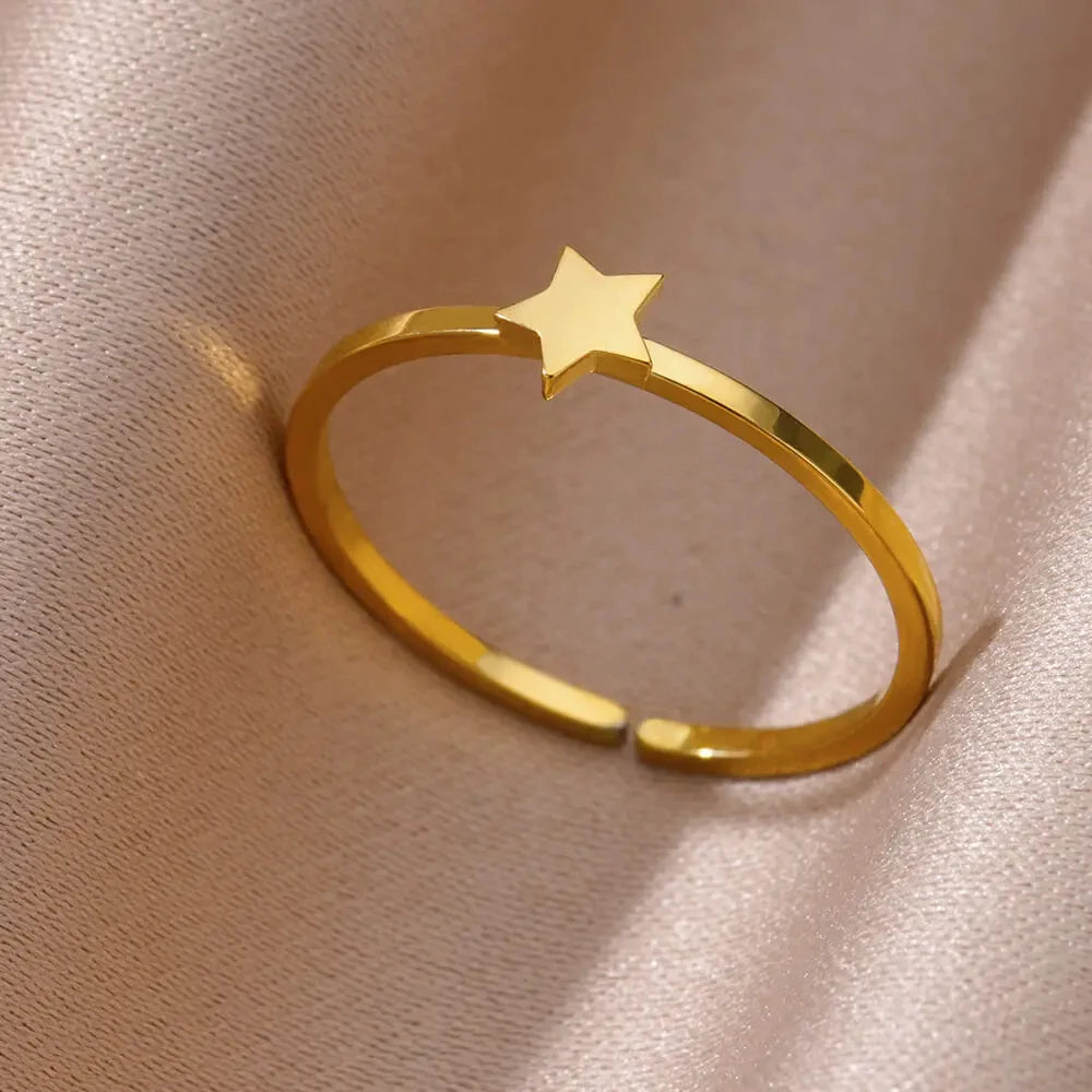 Gold Color Stainless Steel Shell Rings For Women Vintage Oval Blue Stone Adjustable Ring Fashion Party Jewelry Anniversary Gift-Dollar Bargains Online Shopping Australia