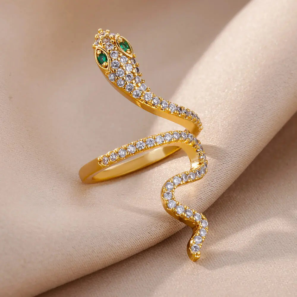 Stainless Steel Snake Rings For Women Men Gold Color Open Adjustable Zircon Ring Vintage Gothic Aesthetic Jewelry-Dollar Bargains Online Shopping Australia