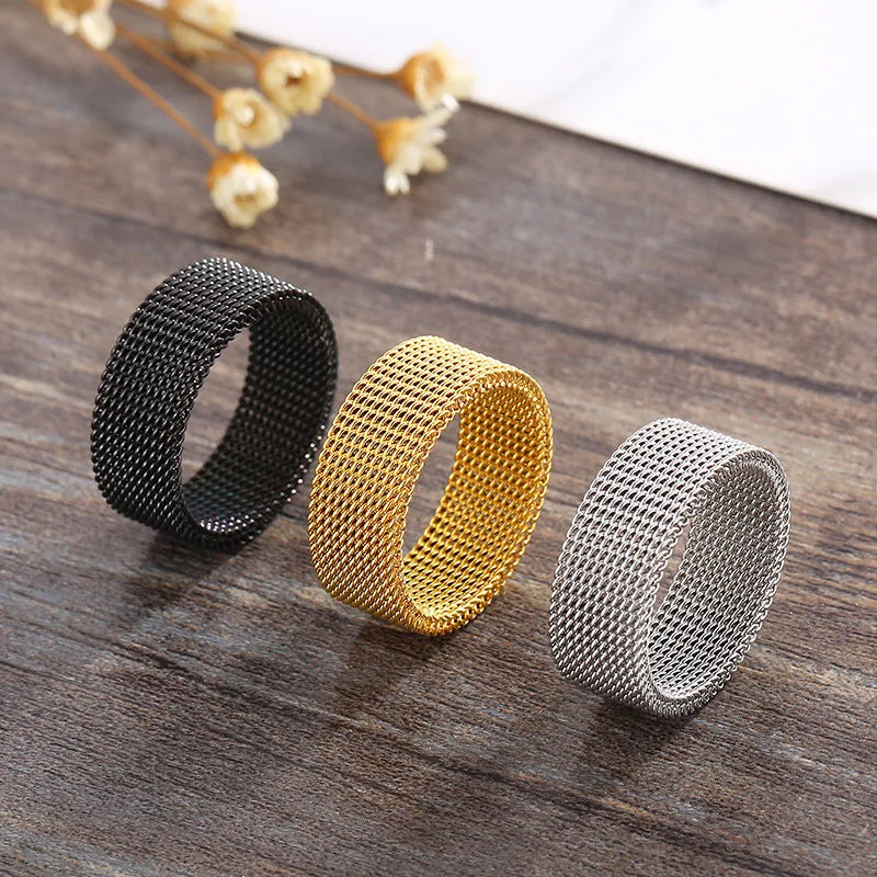 8mm Wide Stainless Steel Rings Titanium Couple Rings Deformable Mesh Accessories for Women Men Jewelry Wedding Gift-Dollar Bargains Online Shopping Australia