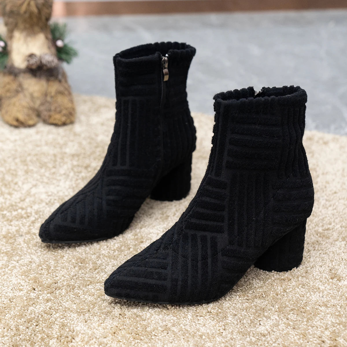 Women's Ankle Boots Green Pointed Roman Boots Denim Square Heel Side Zipper Sexy-Dollar Bargains Online Shopping Australia
