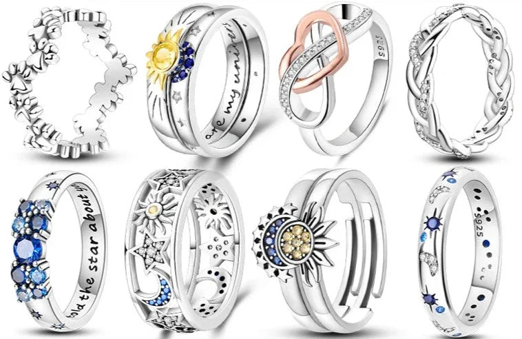 Silver Rings Women High Quality Zircon Sets Eternal Love Star Moon Princess Finger Rings Jewelry Gifts