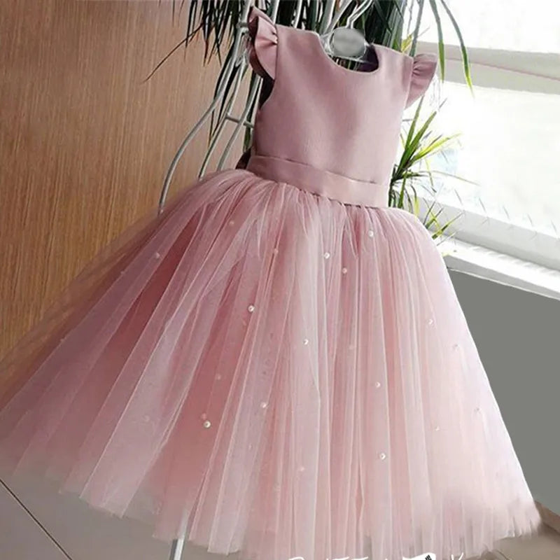 Toddler Girl Flower Birthday Tulle Dress Backless Bow Wedding Gown Kids Party Wear Princess Blue Dress Baby Girl Bowknot Dresses-Dollar Bargains Online Shopping Australia