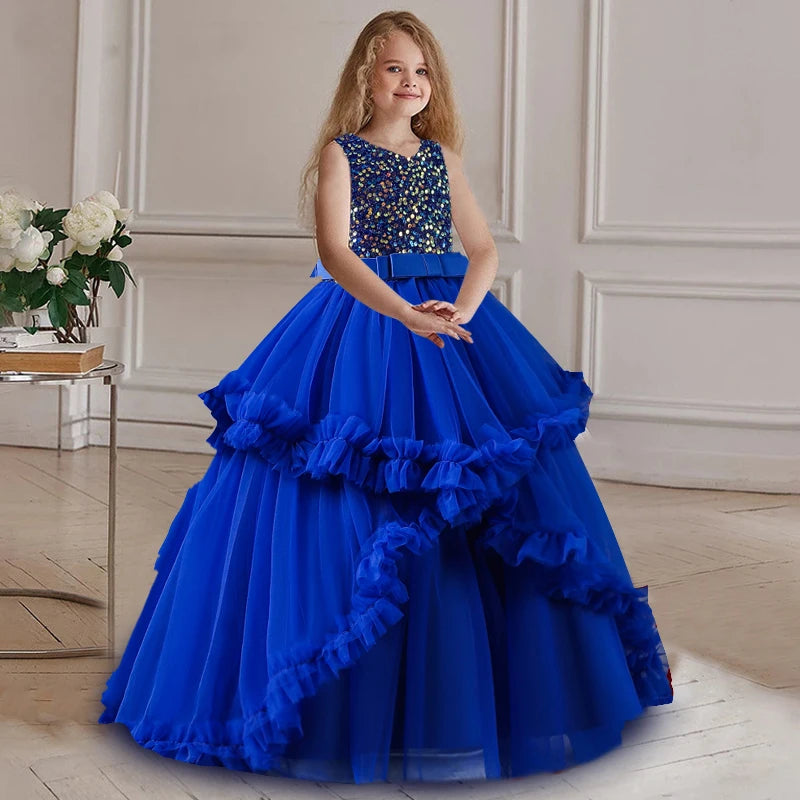 Kids Dress Flower Long Beading Elegant Teenagers Prom Gowns Dresses Girl Party Kid Evening Bridesmaid Princess-Dollar Bargains Online Shopping Australia