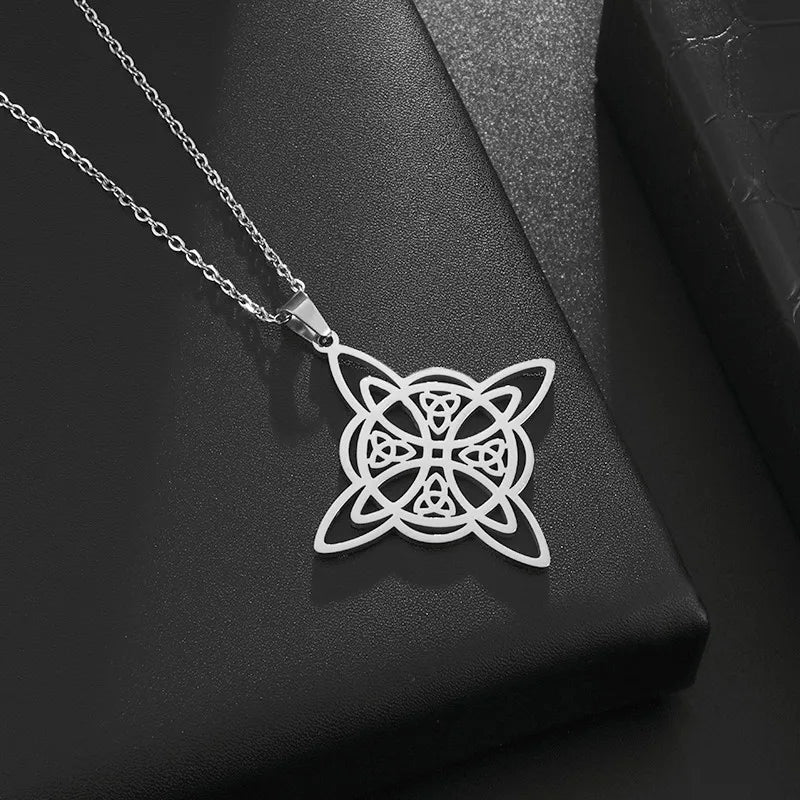 Witch Knot Necklace Stainless Steel Magic Knot Pagan Witchcraft Symbols Pendant Celtic Knot Necklace Jewelry Gifts for Women-Dollar Bargains Online Shopping Australia