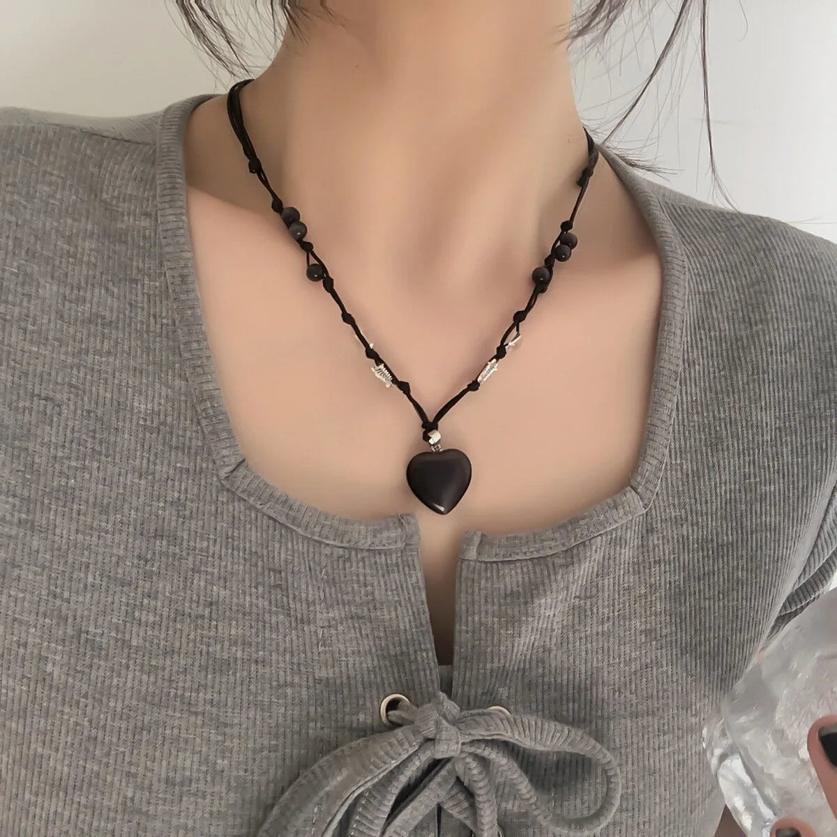 Women Choker Necklace Double Layer Beads Necklace Gift for Friend Silver Color Geometric Necklace Wholesale Collar Jewelry-Dollar Bargains Online Shopping Australia