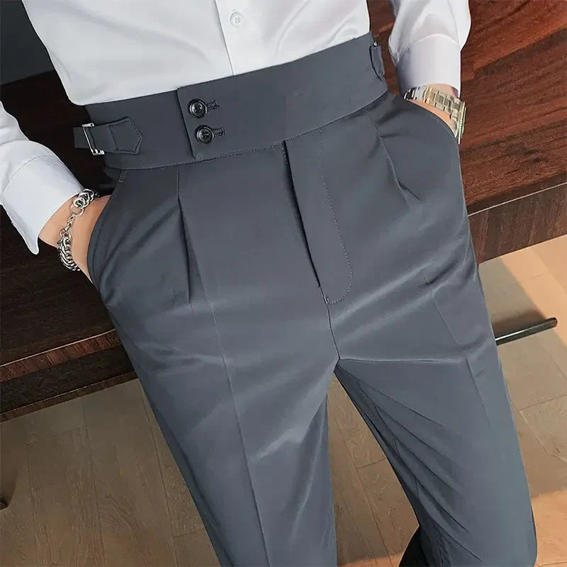 Mens Suit Pants Slim Fit Business Office High Waist Classic Korean Casual Trouser