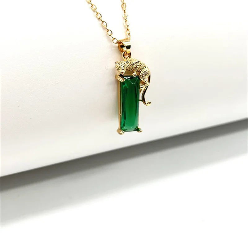 Exquisite Fashion Leopard Jadeite Tourmaline Pendant Necklace Ladies High-End Noble Temperament Necklace Jewelry Engagement Gift-Dollar Bargains Online Shopping Australia