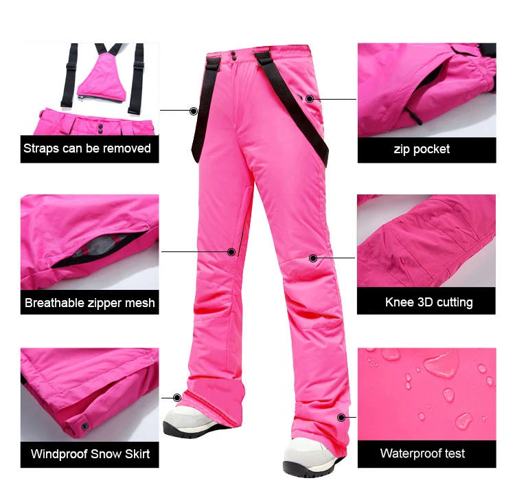 Ski Pants Women Thicken Windproof Waterproof Winter Snow Pants Outdoor Sports Snowboarding Warm Breathable Overalls-Dollar Bargains Online Shopping Australia