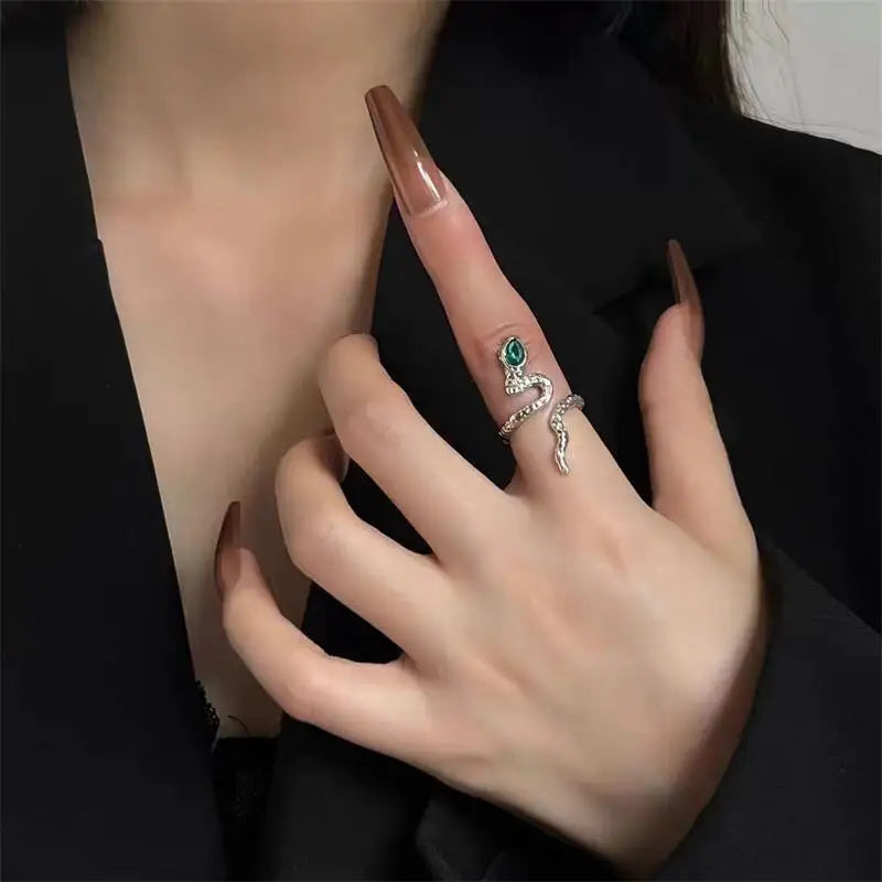 Gothic Rhinestones Open Snake Ring Adjustable Animal Rings Reptile for Men Women Fashion Punk Boy Girl Birthday Jewelry Gifts-Dollar Bargains Online Shopping Australia
