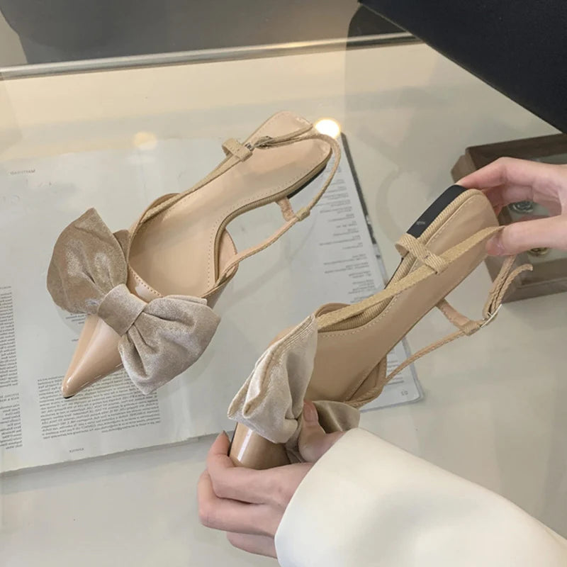 Design Big Butterfly Knot Women Flat Mules Sandals Cozy Patent Leather Pointed Toe Back Strap Shoes-Dollar Bargains Online Shopping Australia