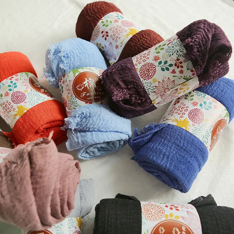 185*90cm Candy Color Cotton Linen Long Scarf Hijab Pashmina Lady Shawls Wraps Head Scarves Neck Bandana Men Scarf/Black Scarves