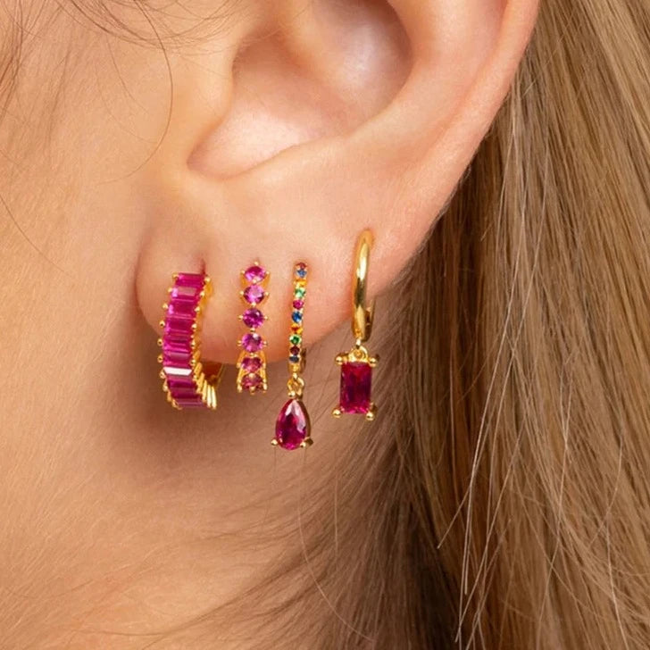 Gold Filled Stud Earrings Set For Women Ear Cuffs Colorful Zircon Dangle Hoop Earrings Fashion Party Jewelry-Dollar Bargains Online Shopping Australia