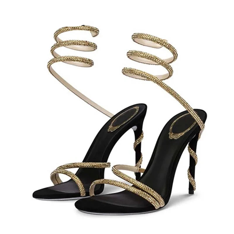 Crystal Rhinestone Open Toe Woman Sandals Design Sexy Thin High Heels Party Prom Shoes Fashion Ankle Strap Pumps-Dollar Bargains Online Shopping Australia