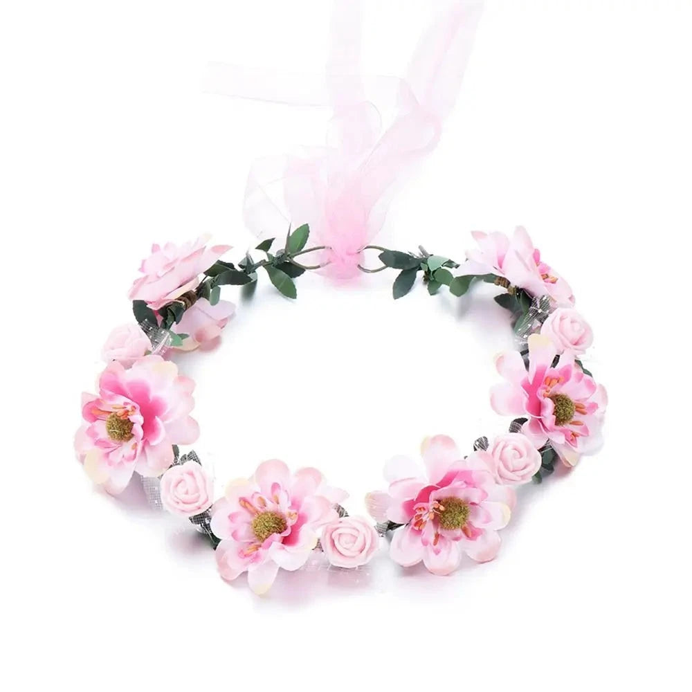 Pink Flowers Crown Festival Headpiece Women Hair Accessories Headdress Girl Baby Crown Floral Garland Wedding Floral Headwear-Dollar Bargains Online Shopping Australia