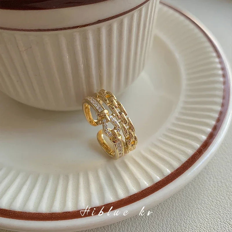 14K gold plated 2023 Korean new fashion jewelry double-layer zircon cross ring elegant women's opening daily work accessories-Dollar Bargains Online Shopping Australia