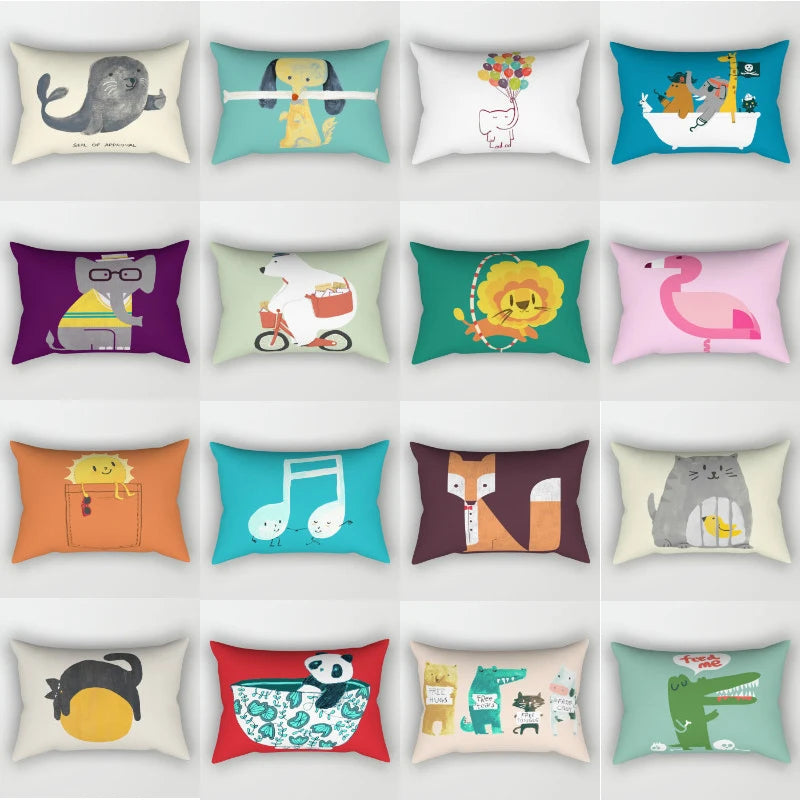 Nordic Cartoon Animal Throw Pillow Rectangular Sofa Cushion Lumbar Pillow Cushion Bedroom Pillow Living Room decoration