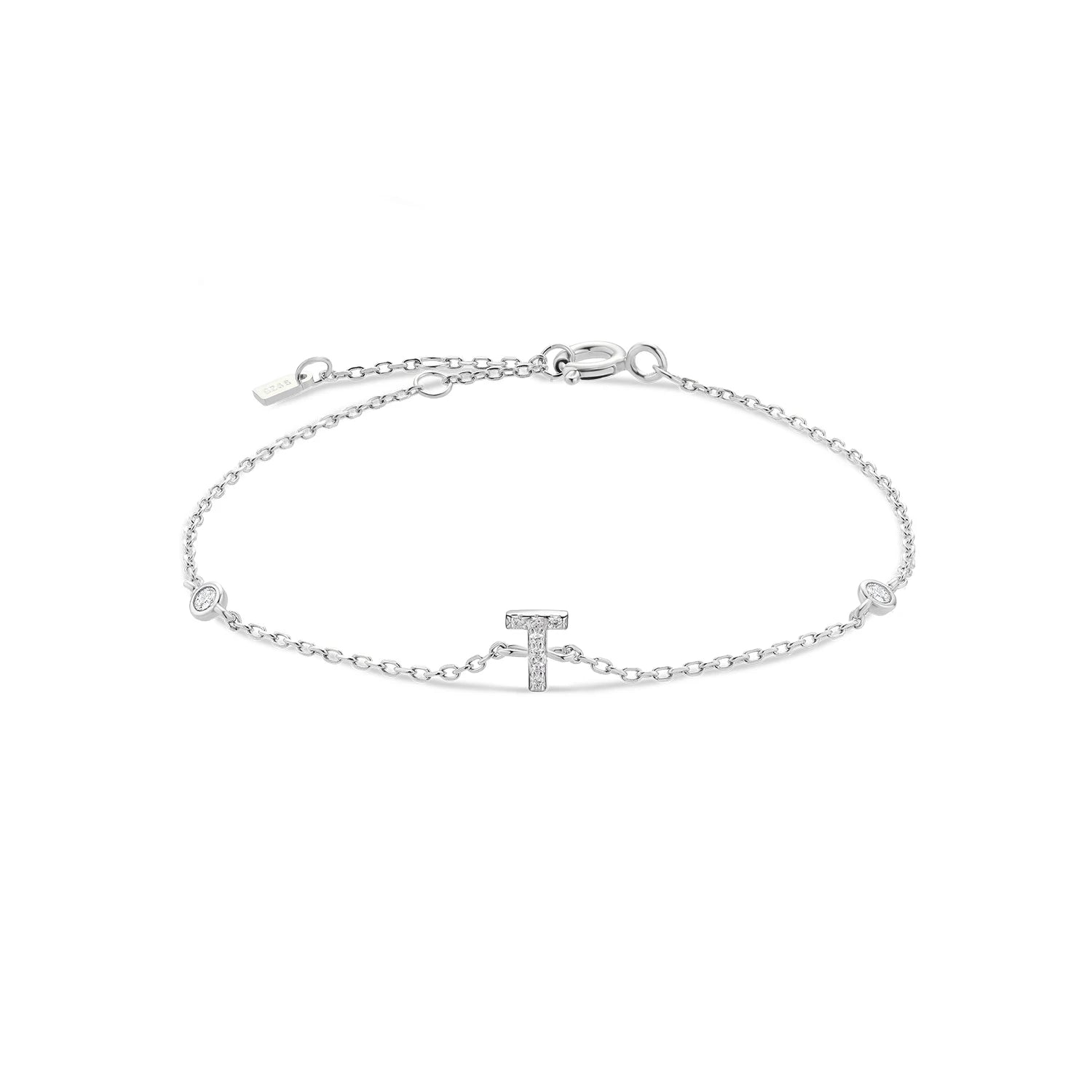 Silver Monogram Letter Initial Charm Chain Bracelet Luxury Wedding Crystal Fine Jewelry-Dollar Bargains Online Shopping Australia