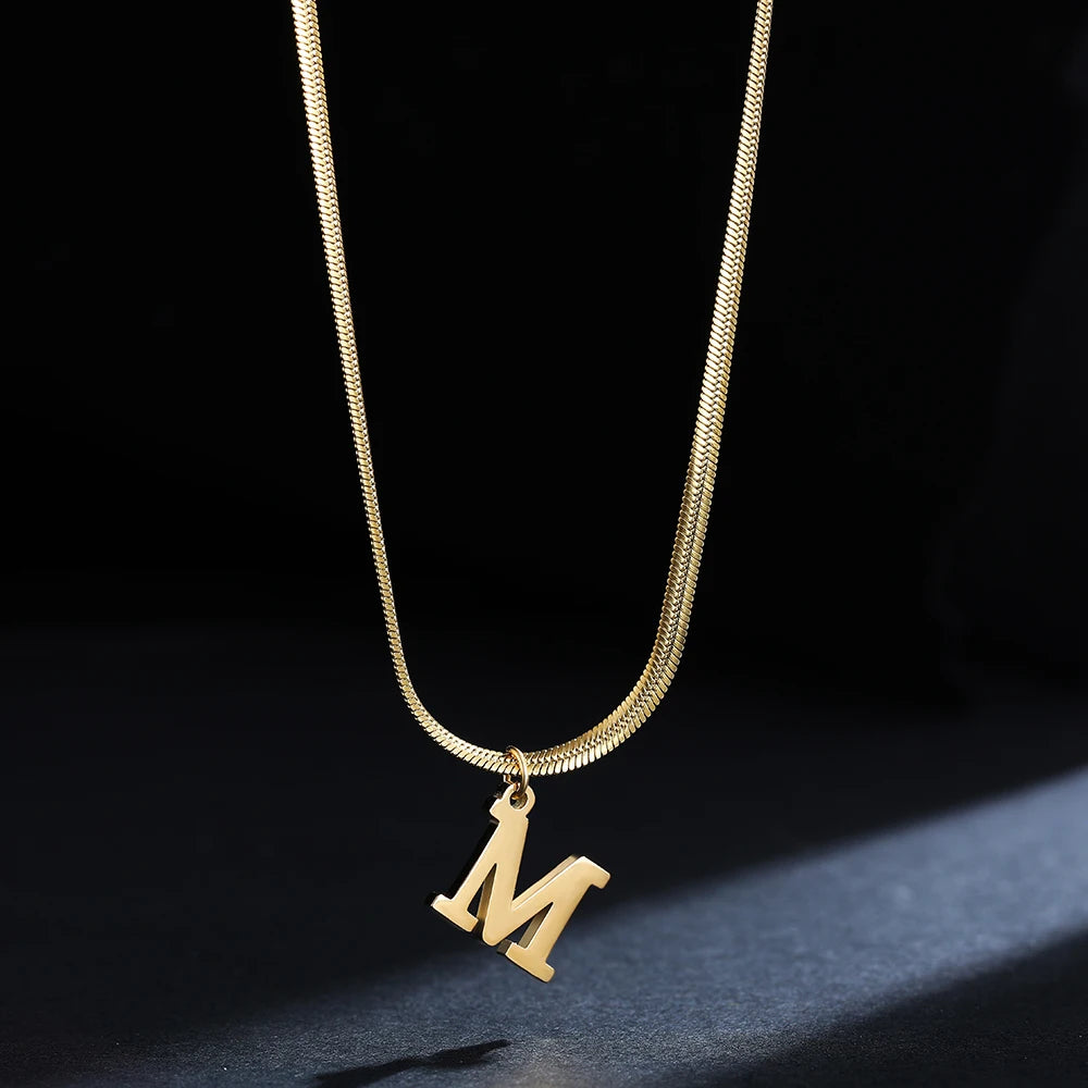 Alphabet Gold Plated Stainless Steel Pendant Necklace for Women Snake Chain Initial Letter Clavicle Necklaces Collar Jewelry-Dollar Bargains Online Shopping Australia