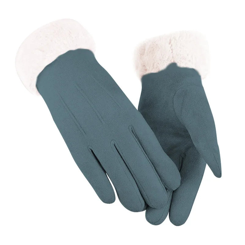 Cashmere Warm Suede Leather Cycling Mittens Double Thick Velvet Plush Wrist Women Touch Screen Driving Gloves-Dollar Bargains Online Shopping Australia