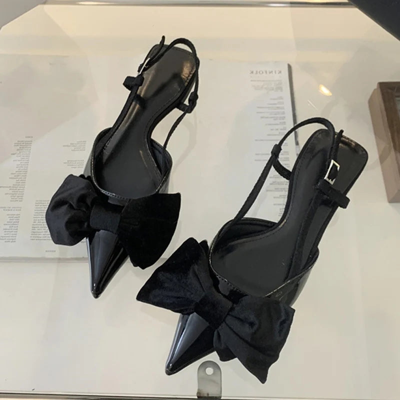 Design Big Butterfly Knot Women Flat Mules Sandals Cozy Patent Leather Pointed Toe Back Strap Shoes-Dollar Bargains Online Shopping Australia