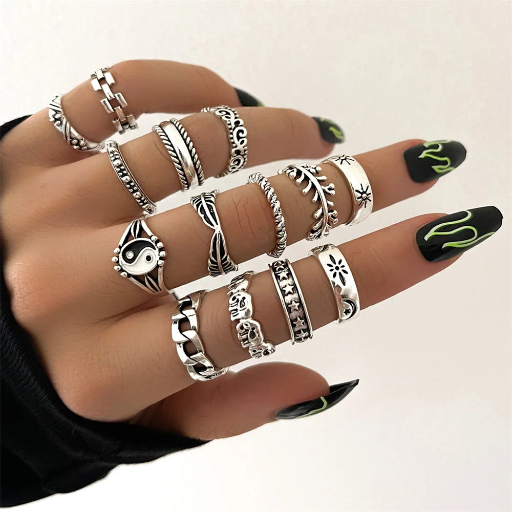 21pcs/set Punk Gothic Butterfly Snake Heart Rings Set For Women Men Vintage Silver Plated Geometric Finger Rings Party Jewelry-Dollar Bargains Online Shopping Australia