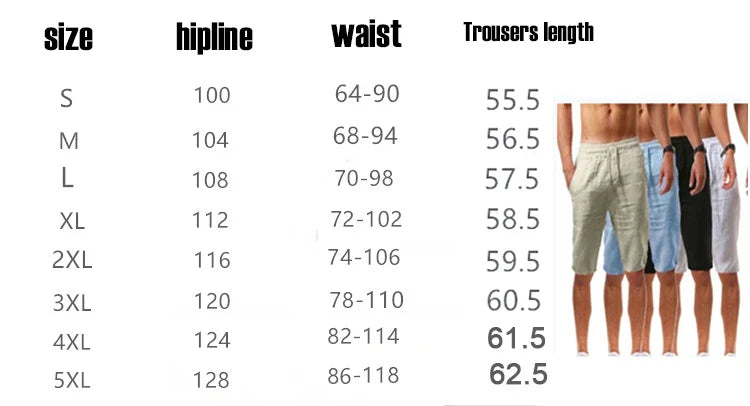Men's Cotton Linen Shorts Pants Male Summer Breathable Solid Color Linen Trousers Fitness Streetwear