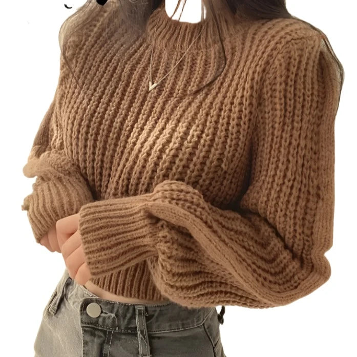 Knitted Sweater Pullovers New Design Cute Sweet Japan Girls Solid O Neck Short Crop Knit Tops 4 Colors 2023 Winter Autumn-Dollar Bargains Online Shopping Australia