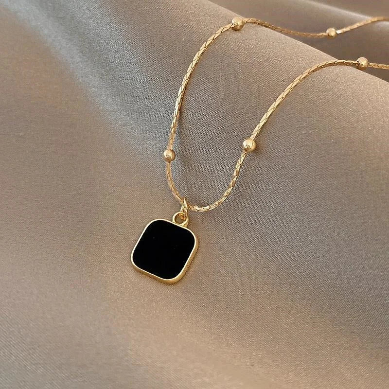 Stainless Steel Necklaces Black Exquisite Minimalist Square Pendant Choker Chains Fashion Necklace For Women Jewelry Party Gifts-Dollar Bargains Online Shopping Australia