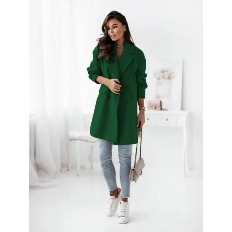 Long sleeved suit collar double breasted nickel coat, unique design, showcasing personal charm coats for women-Dollar Bargains Online Shopping Australia
