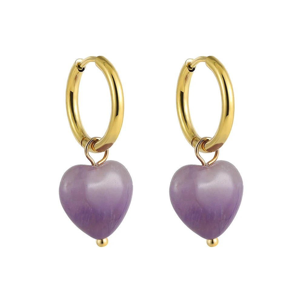 Bohemian Handmade Natural Stone Beads Hoop Earrings for Women Golden Color Stainless Steel Circle-Dollar Bargains Online Shopping Australia