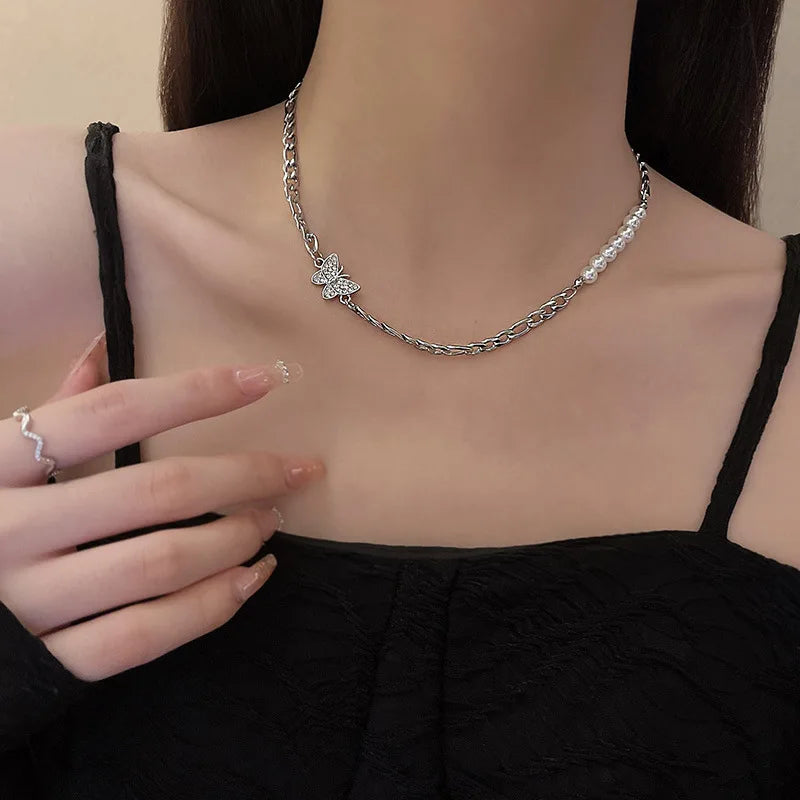 Wedding Party Pearl Bow Pendant Choker Necklace For Women Elegant White Imitation Pearl Chain-Dollar Bargains Online Shopping Australia