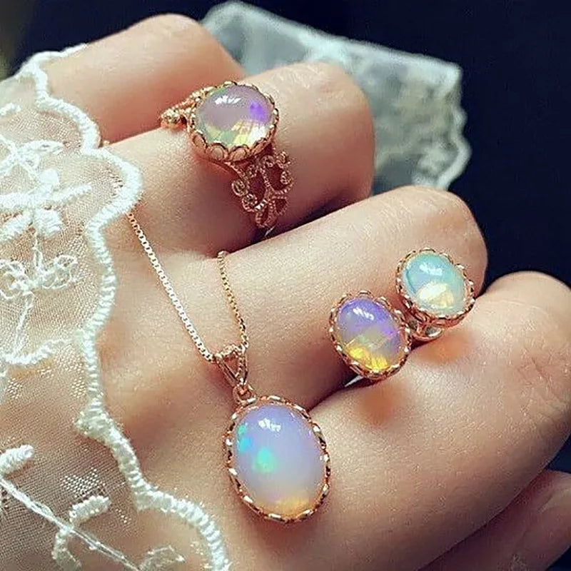 Crystal Ring Necklace Earrings Set Wedding Jewelry Sets For Brides Pendant Earrings For Girls Women African Jewelry Sets-Dollar Bargains Online Shopping Australia