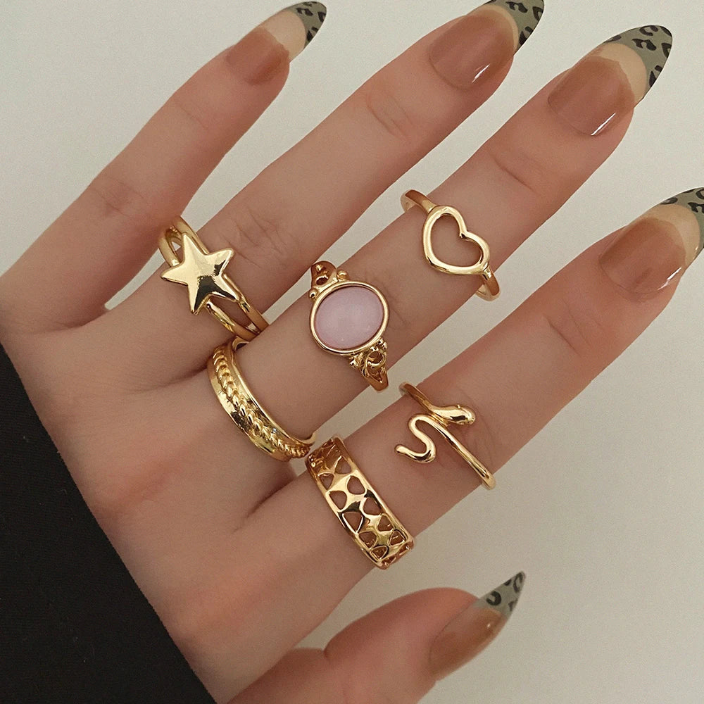 Elegant Emerald White Rings Set for Women Vintage Crystal Geometric Finger Ring Fashion Jewelry-Dollar Bargains Online Shopping Australia