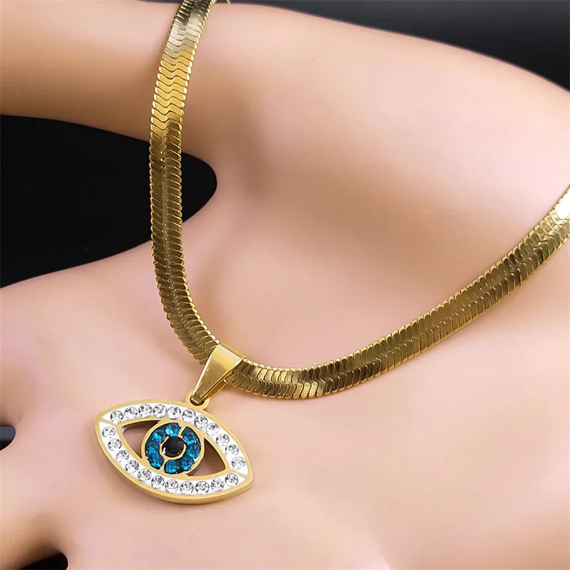 Vintage Crystal Evil Demon Eye Choker Necklaces for Women Stainless Steel Gold Plated Necklaces Jewelry-Dollar Bargains Online Shopping Australia