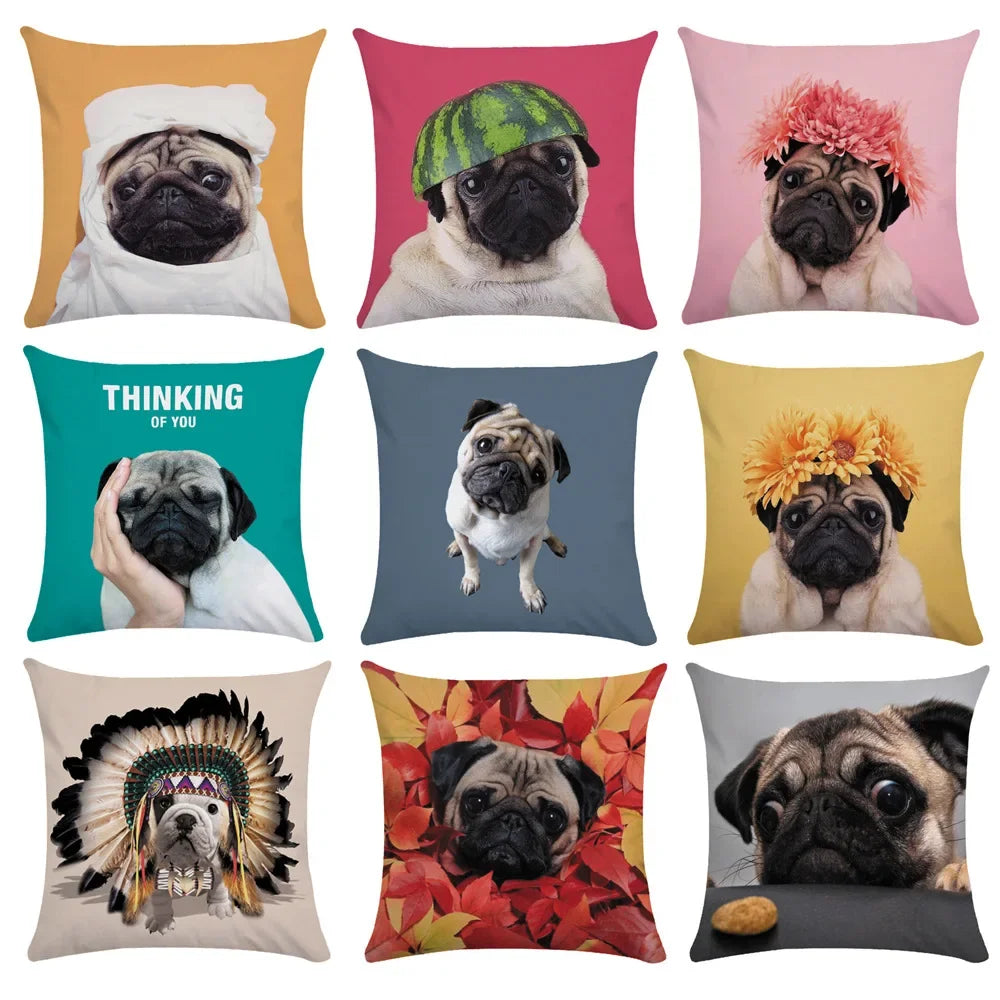 Pug Bulldog Print Cushion Cover Pets Dog Pillowcase For Home Sofa Decoration Polyester Lumbar Pillow Case Gift
