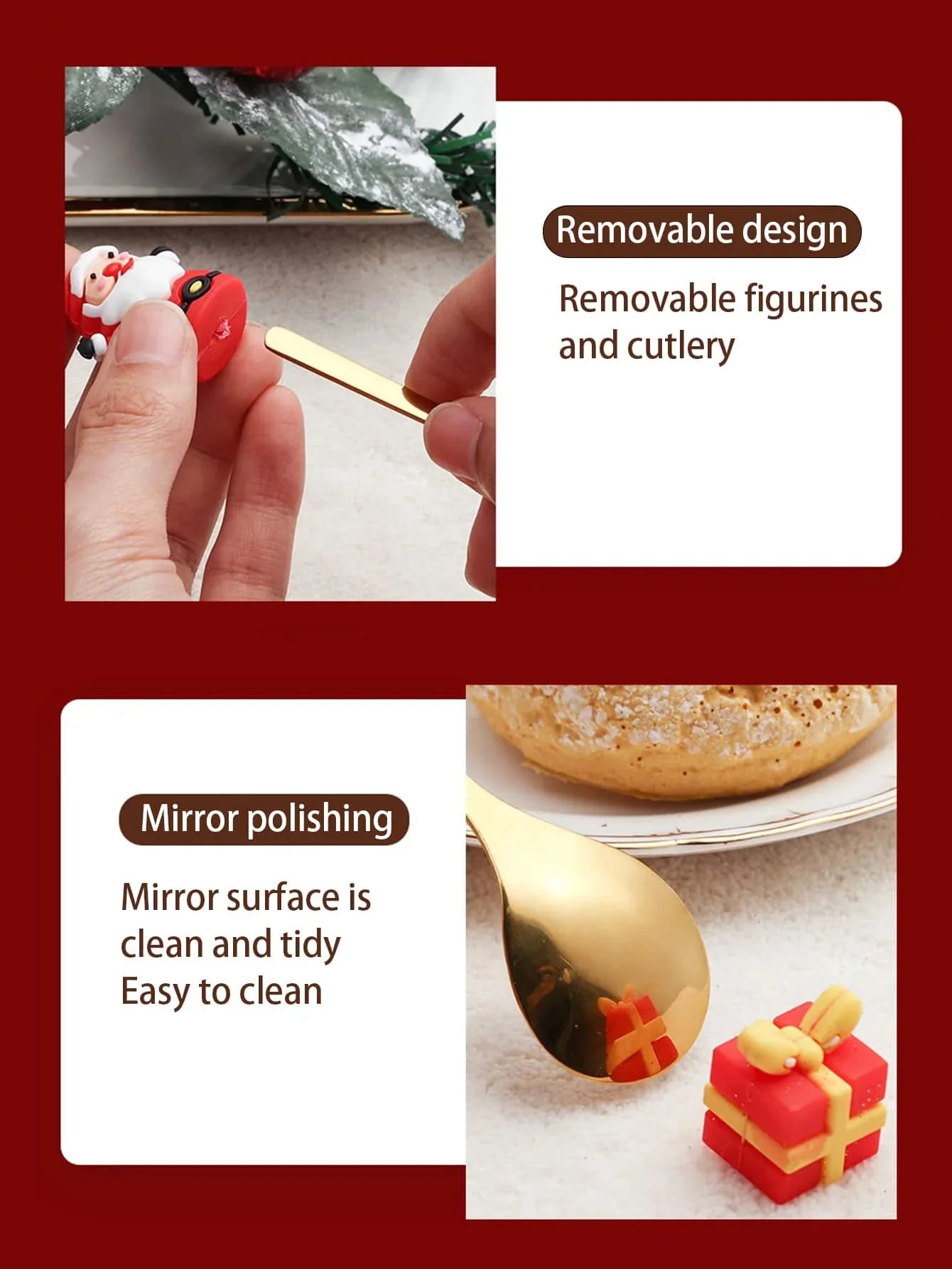 Christmas Coffee Spoons Forks Set (4/6Pcs), Stainless Steel Spoon Forks Christmas Gifts for Kids(Red/Green Gift Box Set)