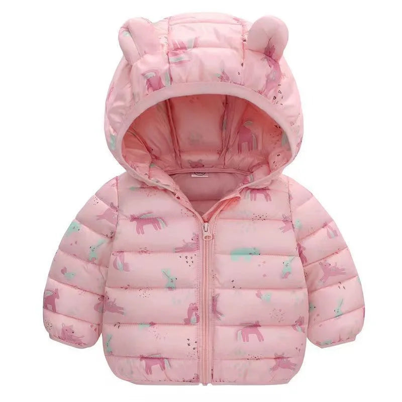 Baby Warm Down Jackets Boys Girls Hooded Cartoon Print Outerwear Autumn Winter Coats Children Clothing Lightweight Jackets-Dollar Bargains Online Shopping Australia