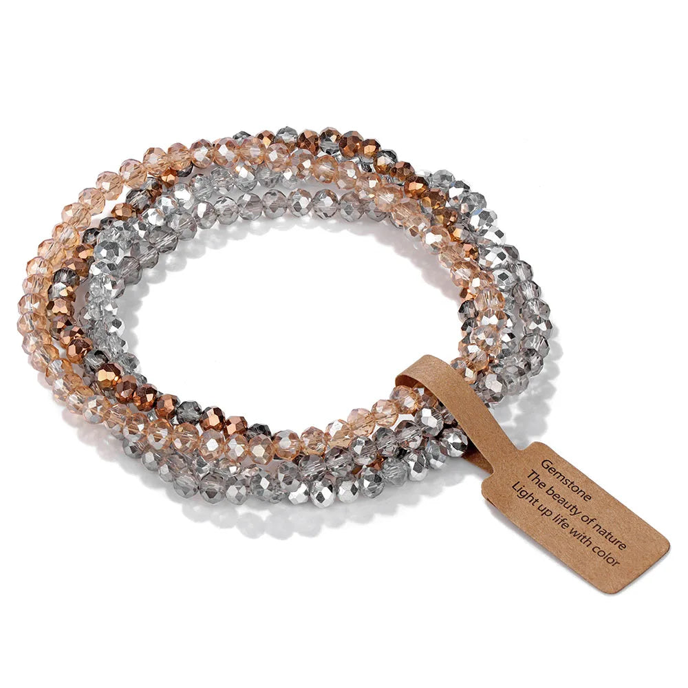 Colorful Glass Crystal Bracelets Set 4Pcs Faceted Pink Glass Crystal Bead Stretch Bangle Jewelry Gift For Women Girls Friend-Dollar Bargains Online Shopping Australia