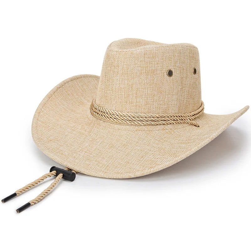 Summer Men Hat Breathable Western Cowboy Sunscreen Cap British Style Men Linen Solid Color Retro Casual Lightweight Hat-Dollar Bargains Online Shopping Australia