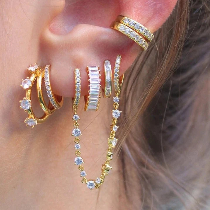 Gold Filled Stud Earrings Set For Women Ear Cuffs Colorful Zircon Dangle Hoop Earrings Fashion Party Jewelry-Dollar Bargains Online Shopping Australia