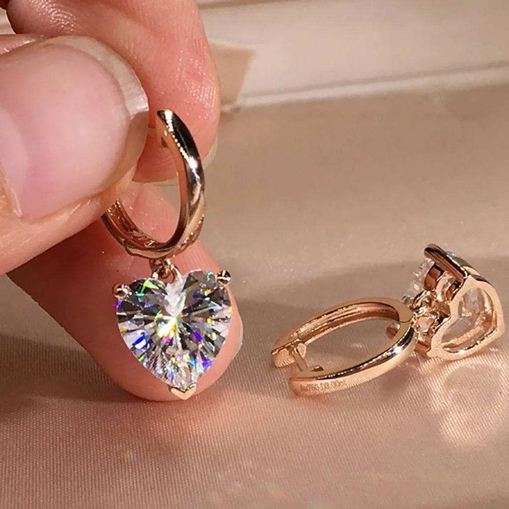 Charming Gold Color Hoop Earrings Heart Shape Zircon Dangle Earrings Women Wedding Jewelry Gift for Women Girls-Dollar Bargains Online Shopping Australia