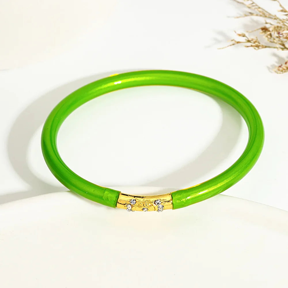 Inlaid Rhinestone Metal Buckle Silicone Bracelet for Women Buddhist Rush Temple Glitter Filled Jelly Lightweight Bangles-Dollar Bargains Online Shopping Australia