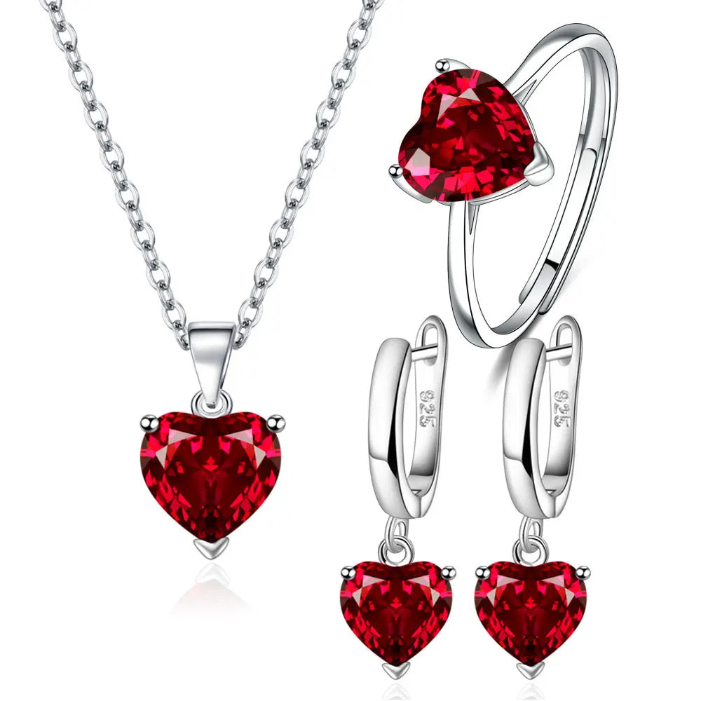 Sterling Silver jewellery Set Heart Zircon Ring Earrings Necklace Wedding Bridal Elegant-Dollar Bargains Online Shopping Australia