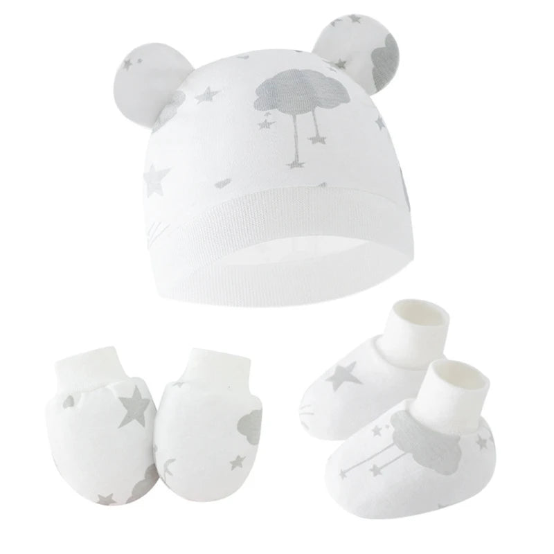3pcs/set Cotton Newborn Cap with Anti Scratch Mittens and Foot Cover Infant Warm Headwear Baby Gloves with Socks Set-Dollar Bargains Online Shopping Australia