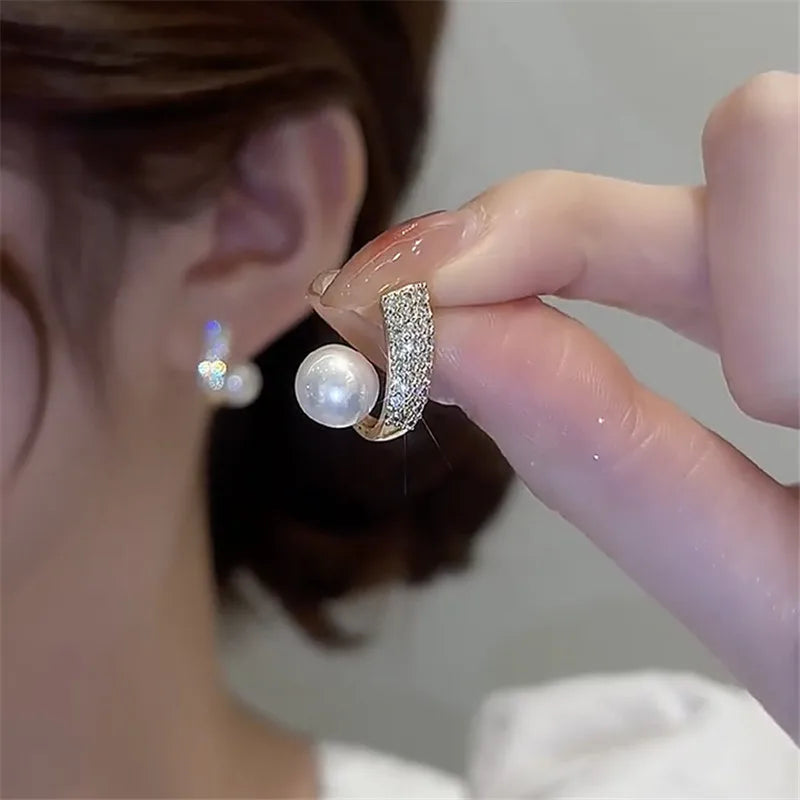 Simple Temperament Circle Pearl Earrings Fashion Small Versatile Earrings Women's Jewelry-Dollar Bargains Online Shopping Australia