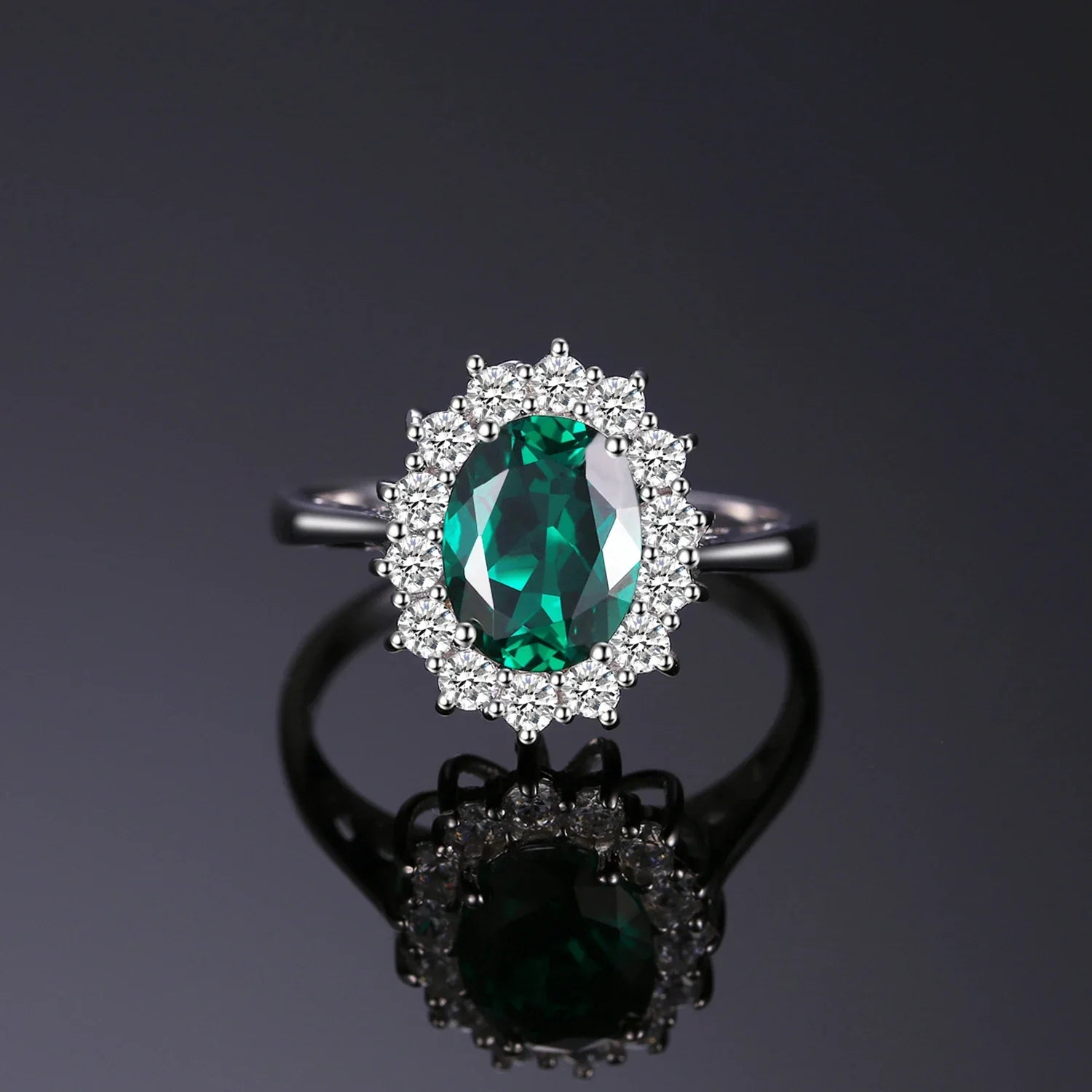 Princess Diana Simulated Emerald Created Ruby 925 Sterling Silver Halo Ring for Women Yellow Gold Rose Gold Plated