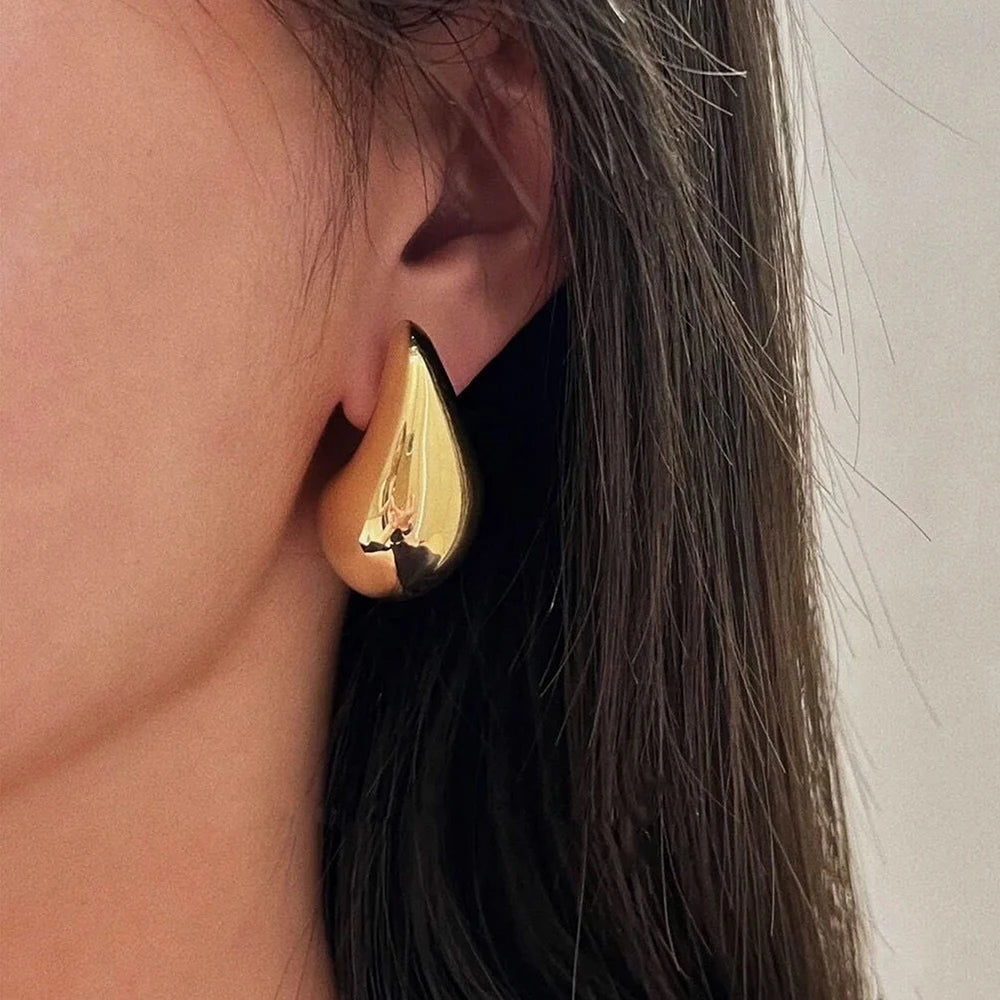 Stainless Steel Gold Plated Tear Drop Earrings Dupes for Women Lightweight Smooth Metal Waterdrop Hoop Earrings-Dollar Bargains Online Shopping Australia