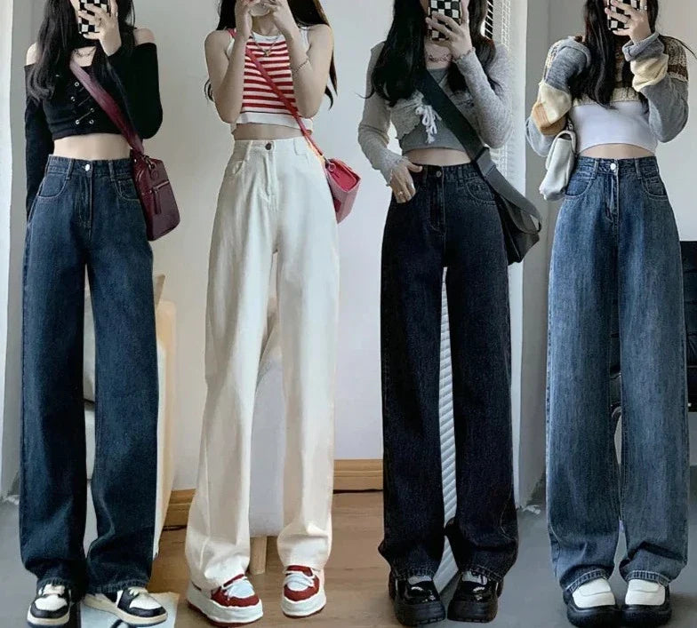 High Waisted Jeans Y2K Fashion Women Clothing Blue Black Straight Leg Denim Pants Trousers Mom Jean Baggy Trousers Tall