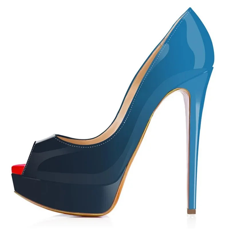 Women Pumps Sexy Platform Peep Toe 14cm Extremely Thin High Heels Stiletto Patent Leather Fashion Party Nighclub Wedding Shoes-Dollar Bargains Online Shopping Australia